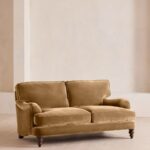 velvet, camel two seater sofa